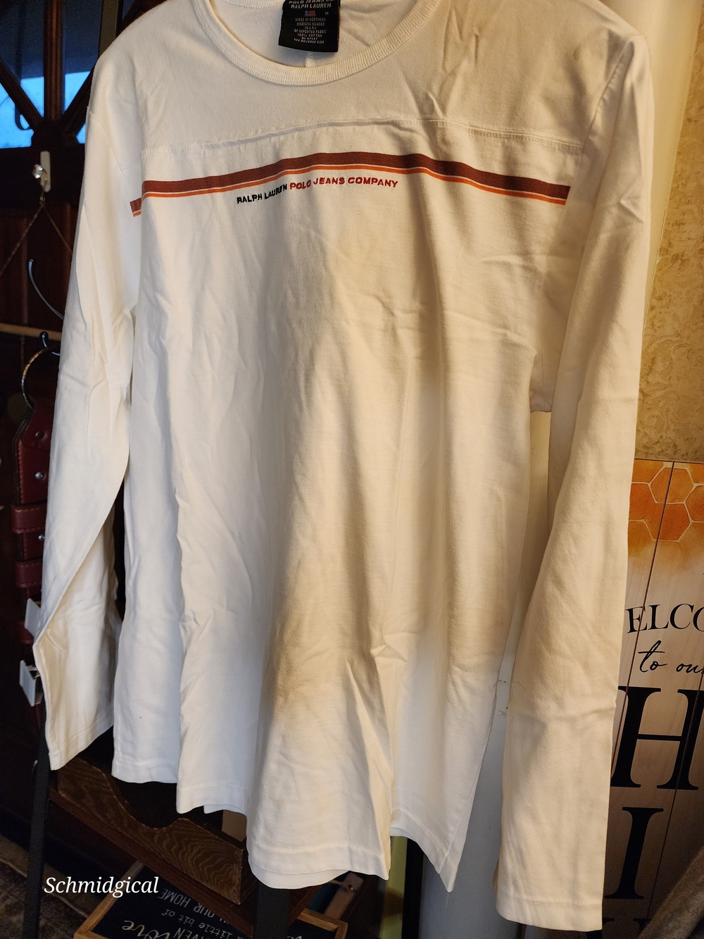 Vintage Polo Jeans Co Ralph Lauren Long Sleeve Shirt Medium Cream Y2K Graphic